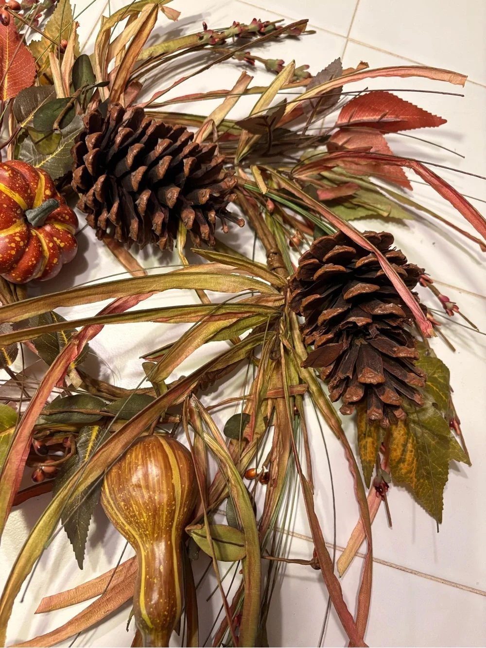 Autumn Pinecone & Pumpkin Wreath - NWT